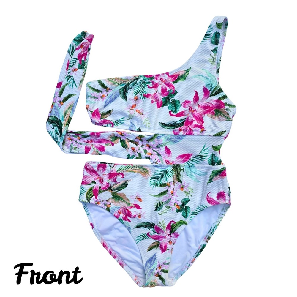 La Blanca Swimsuit Size 8 White Colorful Tropical‎ Floral One Piece Cut Out - Picture 3 of 9